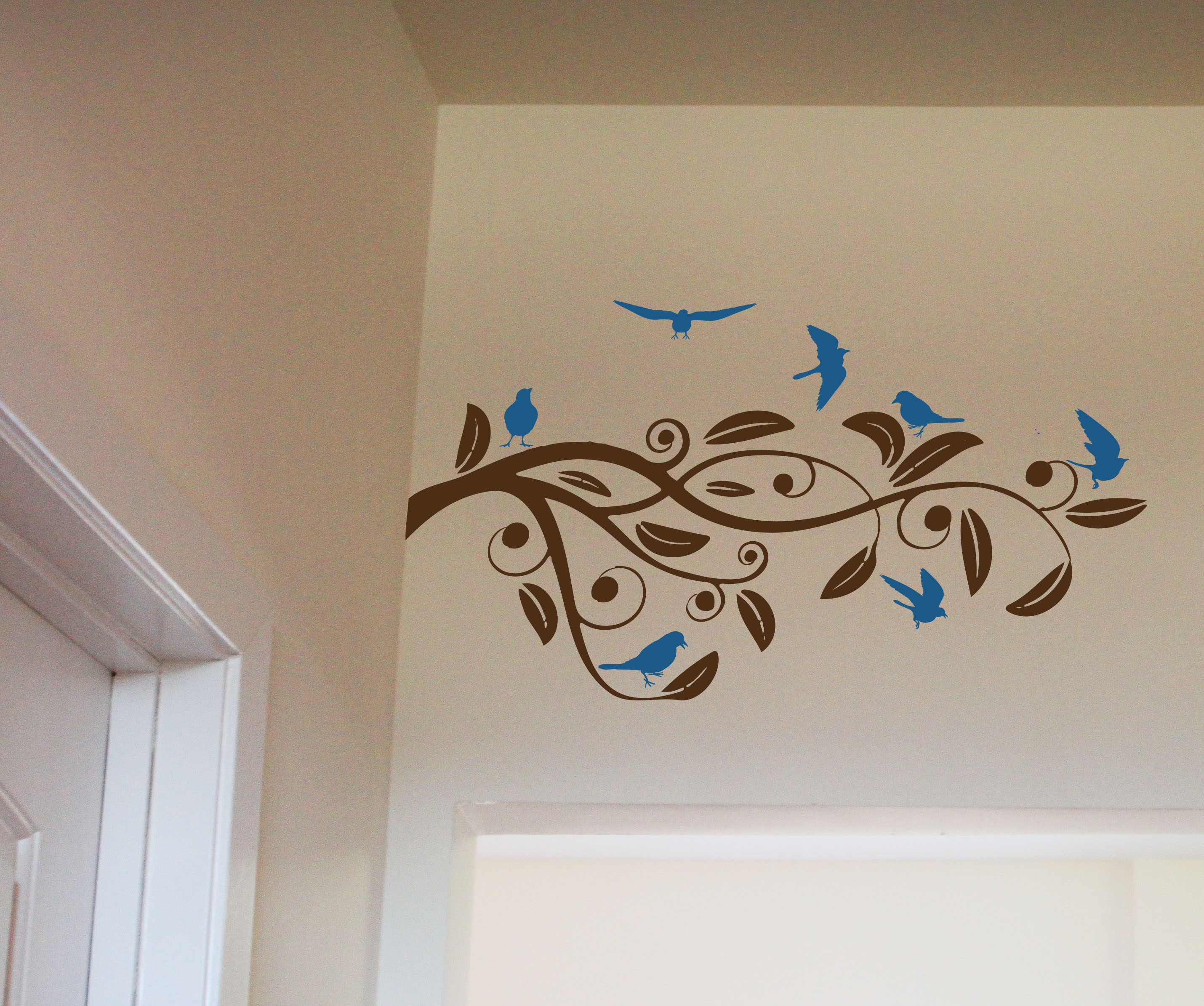 Swirly Branch And Birds Wall Decals