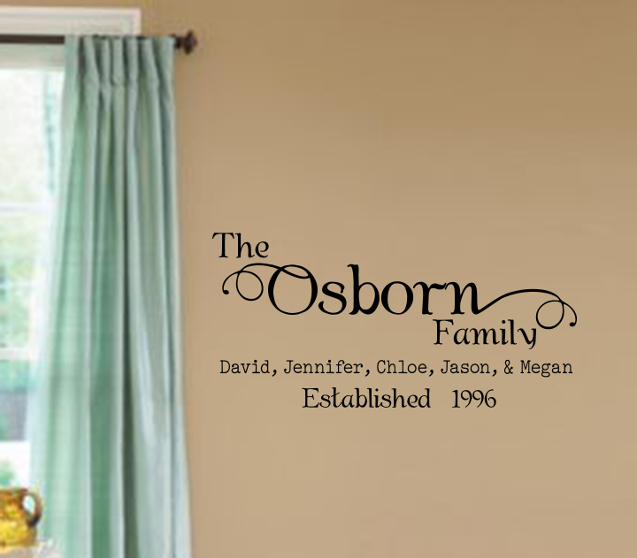 Family Name Individuals and Established Date Wall Decal