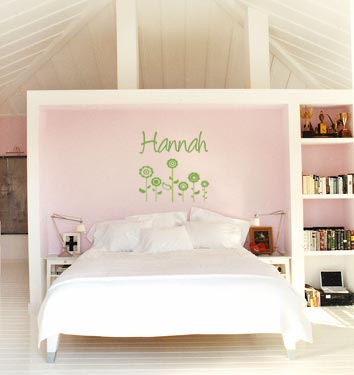 Name With Retro Flowers Wall Decals