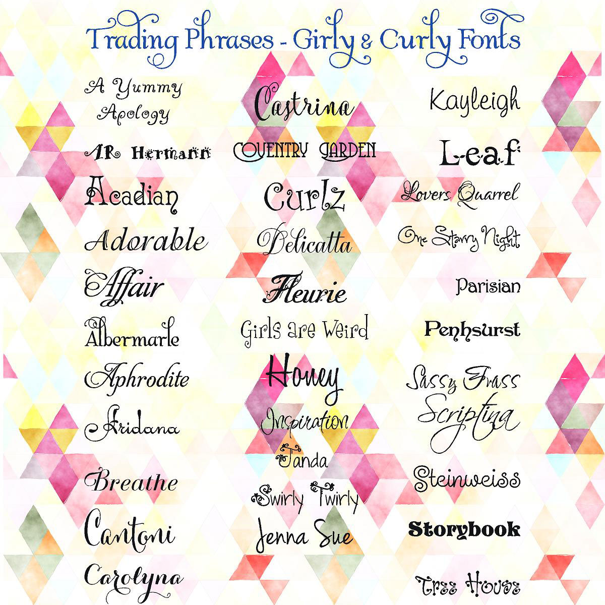 Trading Phrases Girly & Curly Fonts